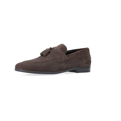 360 degree animation of product Brown suede tassel detail loafers frame-1