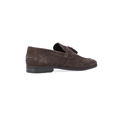 360 degree animation of product Brown suede tassel detail loafers frame-13