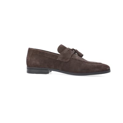 360 degree animation of product Brown suede tassel detail loafers frame-16