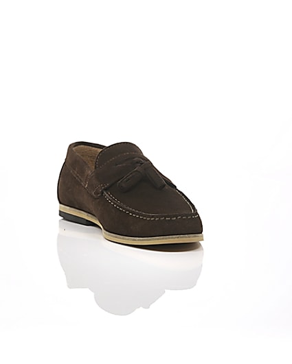 360 degree animation of product Brown suede tassel front loafers frame-5