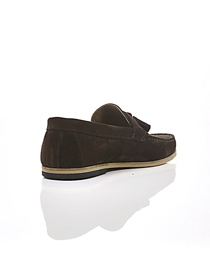 360 degree animation of product Brown suede tassel front loafers frame-13