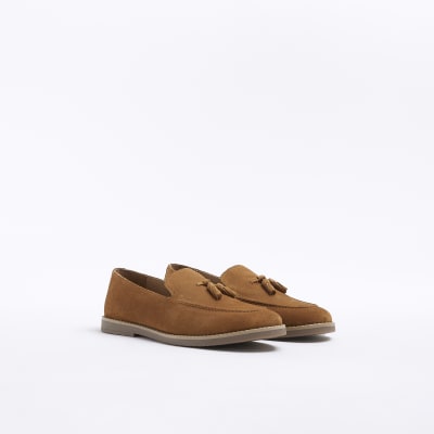 Brown suede tassel loafers River Island
