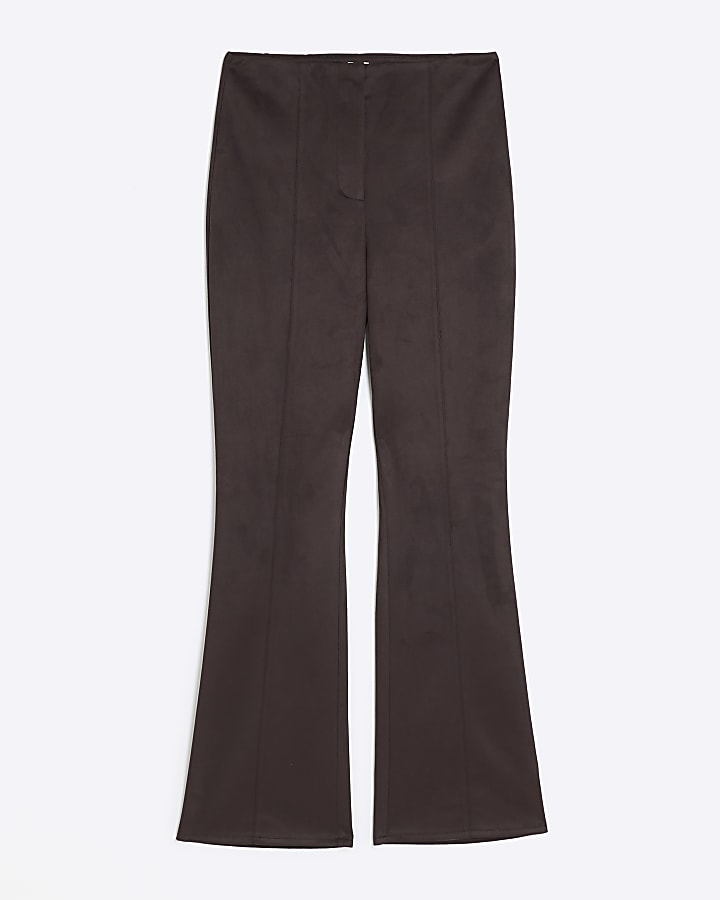 Brown suedette flared trousers | River Island