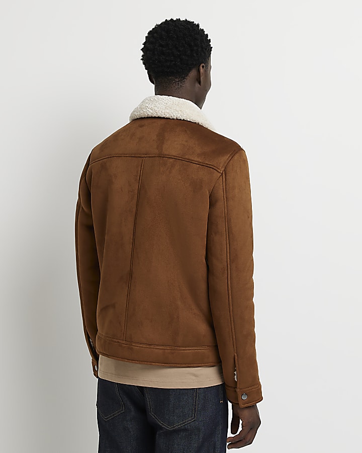 Brown Suedette Lined borg collar jacket