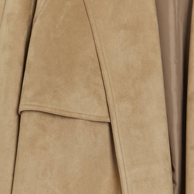 Brown suedette longline trench coat