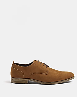 Brown suedette pointed derby shoes
