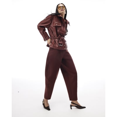 Brown Tailored Barrell Leg Trousers