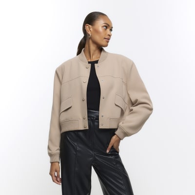 Brown tailored crop bomber jacket | River Island