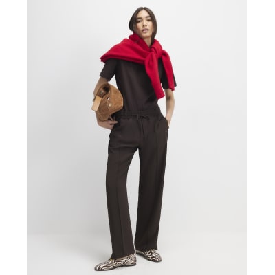 Brown Tailored Drawstring Wide Leg Joggers