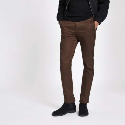 Brown taped side skinny fit trousers