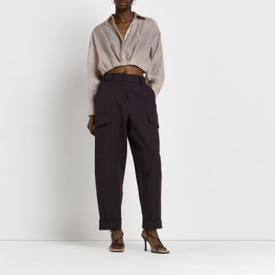 Brown tapered cargo trousers River Island