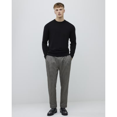 Brown Tapered Fit Check Ponte Trousers