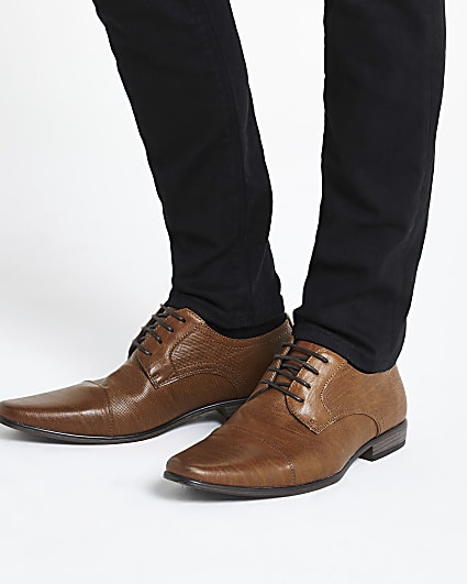 Brown textured derby shoes