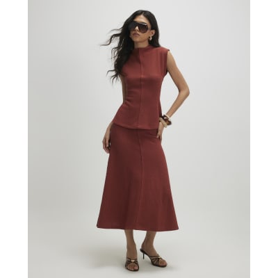 Brown Textured Full Skirt