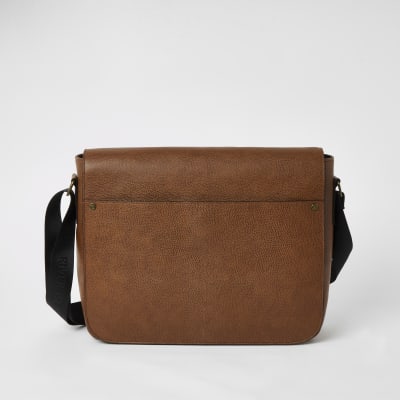 Brown textured pocket front cross body bag | River Island