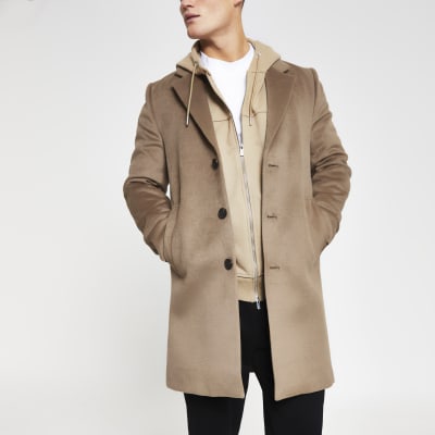 Brown three button overcoat | River Island