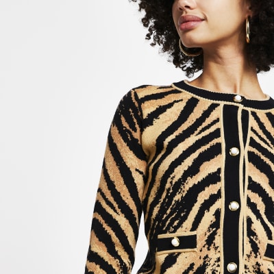 Brown tiger print cardigan River Island
