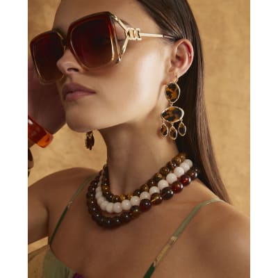 Brown Tortoise shell Cascade Drop Earrings