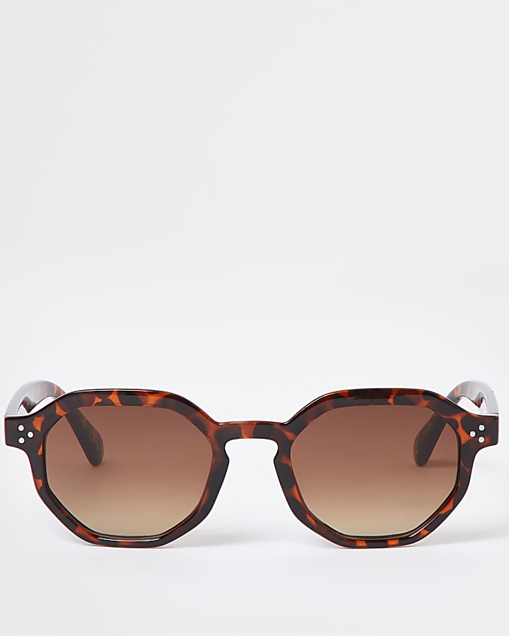 Brown tortoise shell hexagon retro sunglasses
