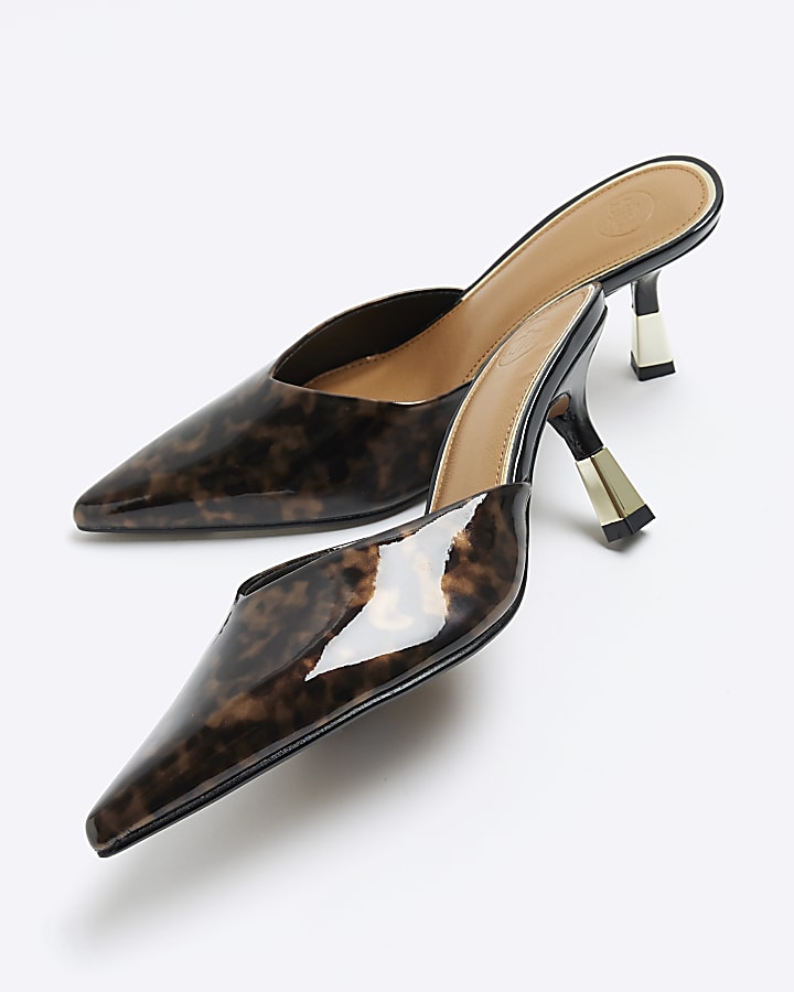Brown tortoise shell mule pointed court shoes | River Island