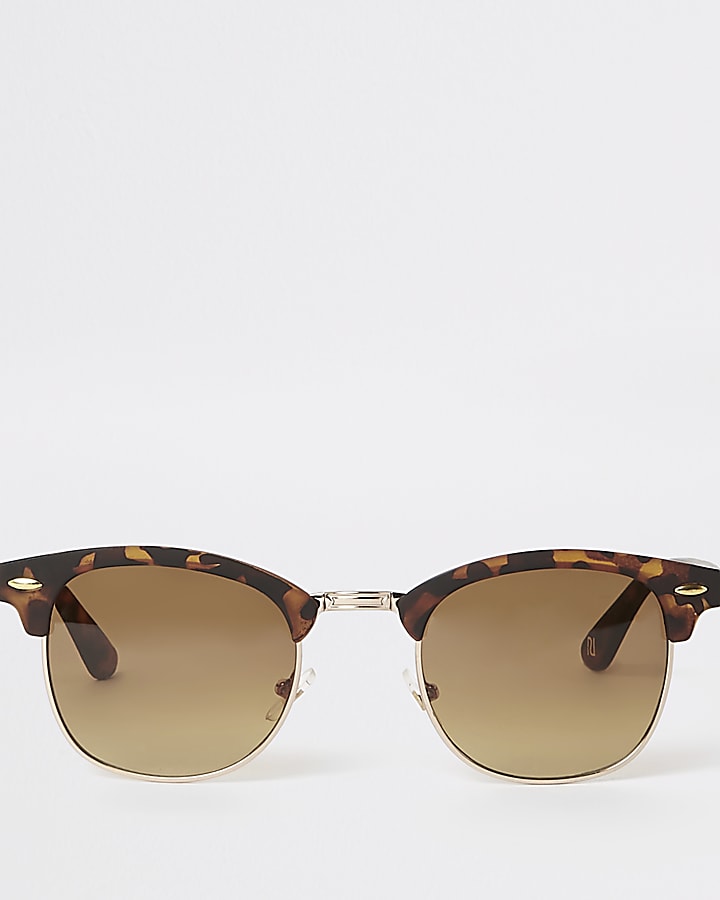 Brown tortoise shell retro frame sunglasses