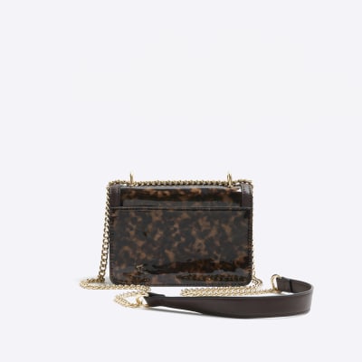 Brown tortoise shell shoulder bag River Island