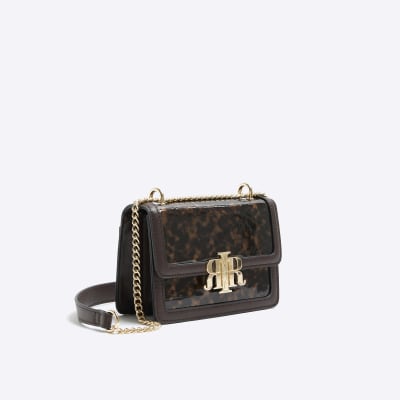 Brown tortoise shell shoulder bag River Island