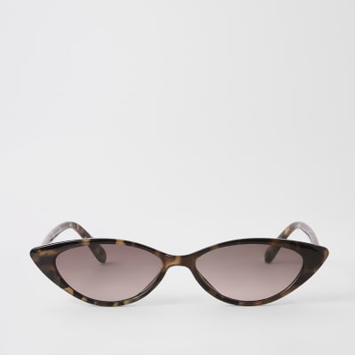 Brown tortoise shell slim cat eye sunglasses