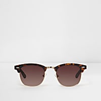 Brown tortoiseshell half frame sunglasses