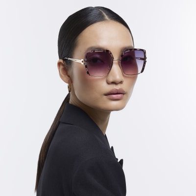 Brown tortoiseshell metal rim sunglasses River Island