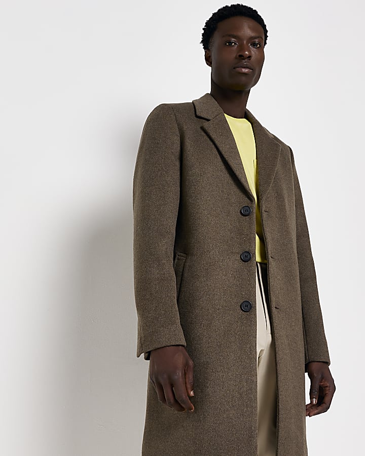 Brown twill button through overcoat