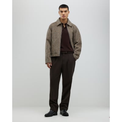 Brown Twill Wide Leg Trousers