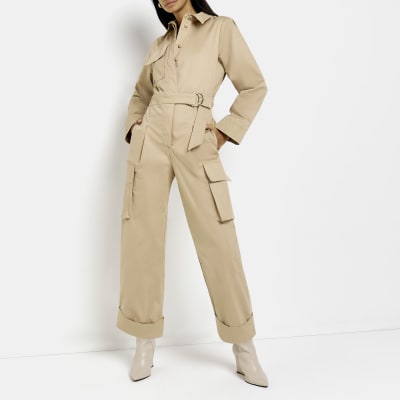 Brown utility cargo jumpsuit | River Island