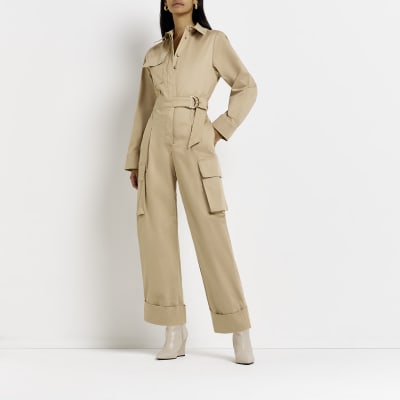 Brown utility cargo jumpsuit | River Island