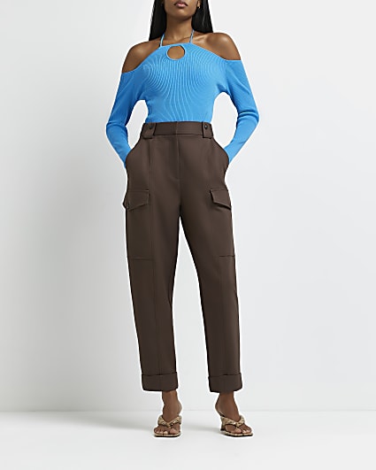 Brown utility tapered trousers