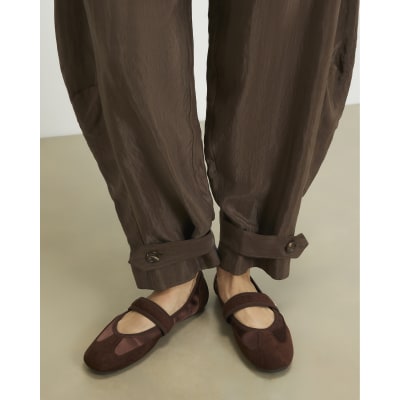 Brown Velcro Strap Sneakerina Ballet Pumps