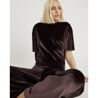 Brown Velvet Boxy T-shirt