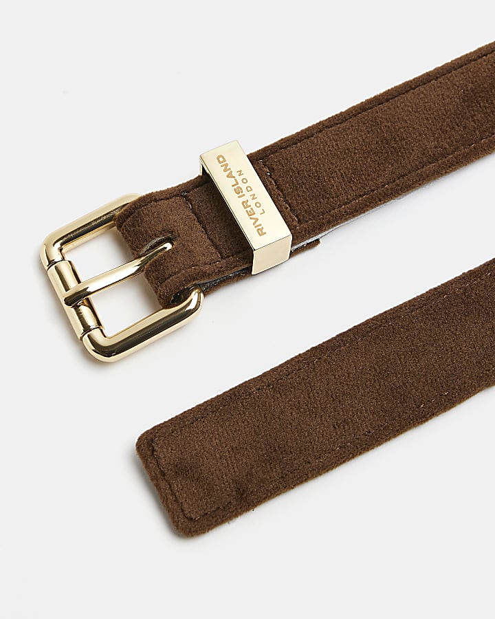 Brown velvet skinny belt
