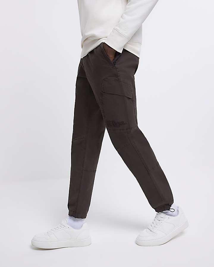 Brown washed regular fit cargo trousers