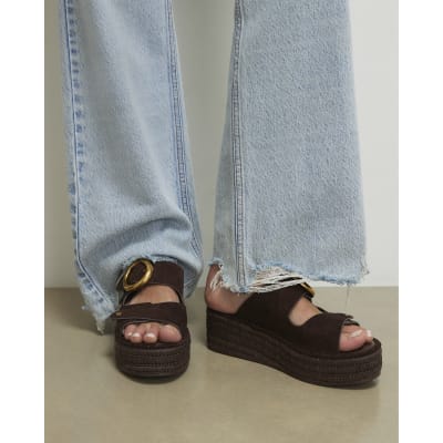 Wide Fit Buckle Strap Wedge Sandals