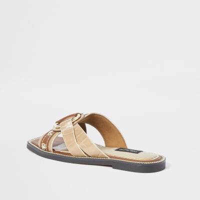 Brown wide fit cross strap sandals