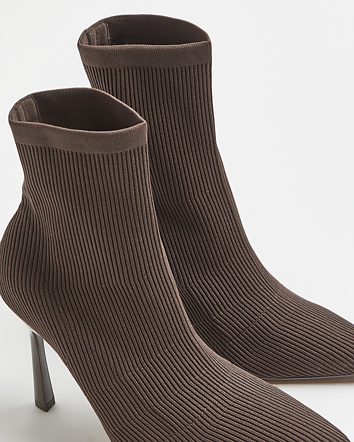 Brown wide fit heeled sock boots