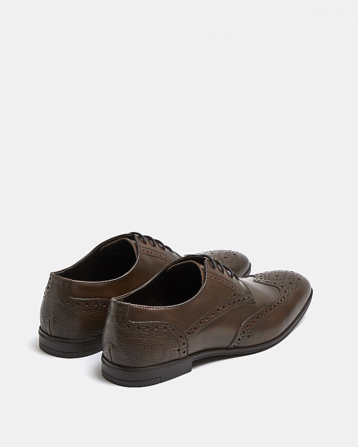 Brown wide fit leather derby shoes