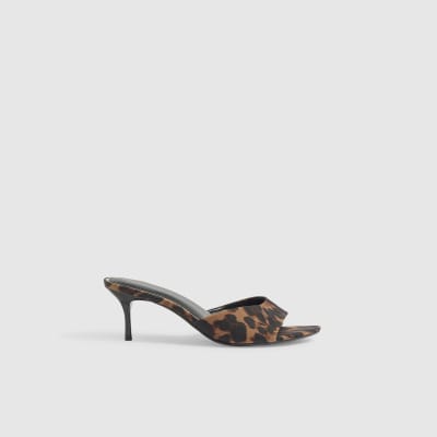 Wide Fit Leopard Mule Heeled Sandals