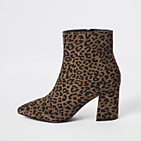 Brown wide fit leopard print ankle boots