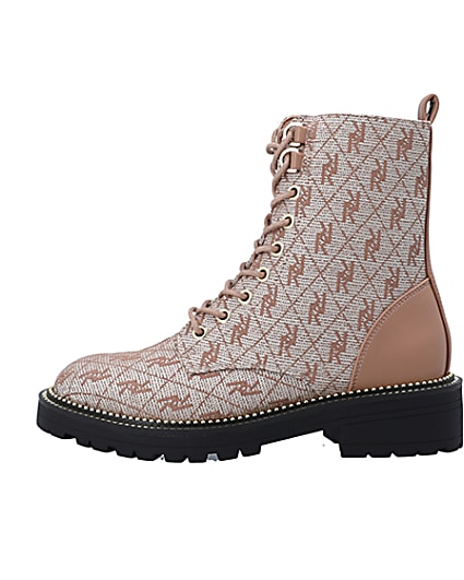 360 degree animation of product Brown wide fit monogram jacquard ankle boots frame-3