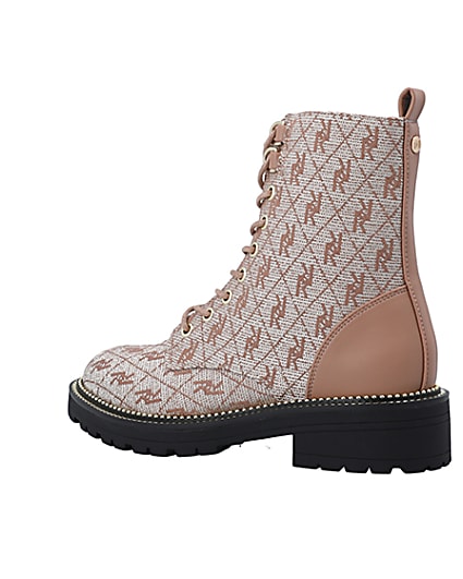 360 degree animation of product Brown wide fit monogram jacquard ankle boots frame-5