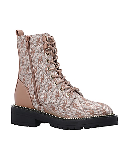 360 degree animation of product Brown wide fit monogram jacquard ankle boots frame-17