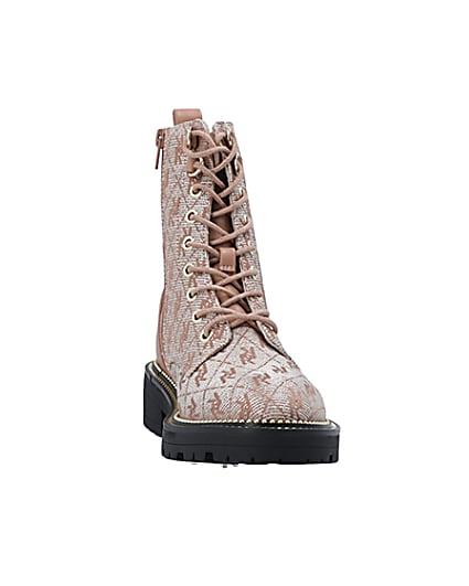 360 degree animation of product Brown wide fit monogram jacquard ankle boots frame-20