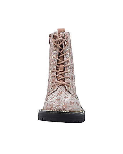 360 degree animation of product Brown wide fit monogram jacquard ankle boots frame-21